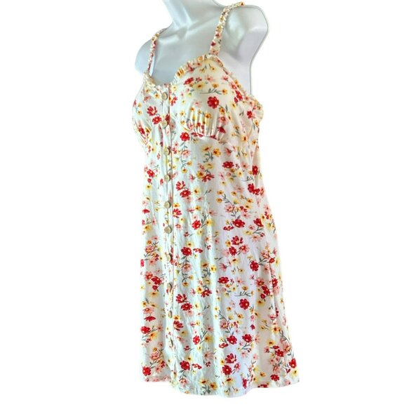 No Boundaries Cream Red Floral Button Front Dress Size 15/17 Y2K 1990s Style - Picture 2 of 5